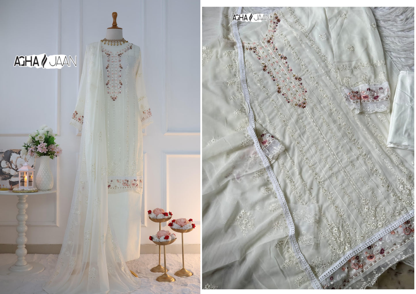 White Beauty Agha Jaan Georgette Pakistani Salwar Suits