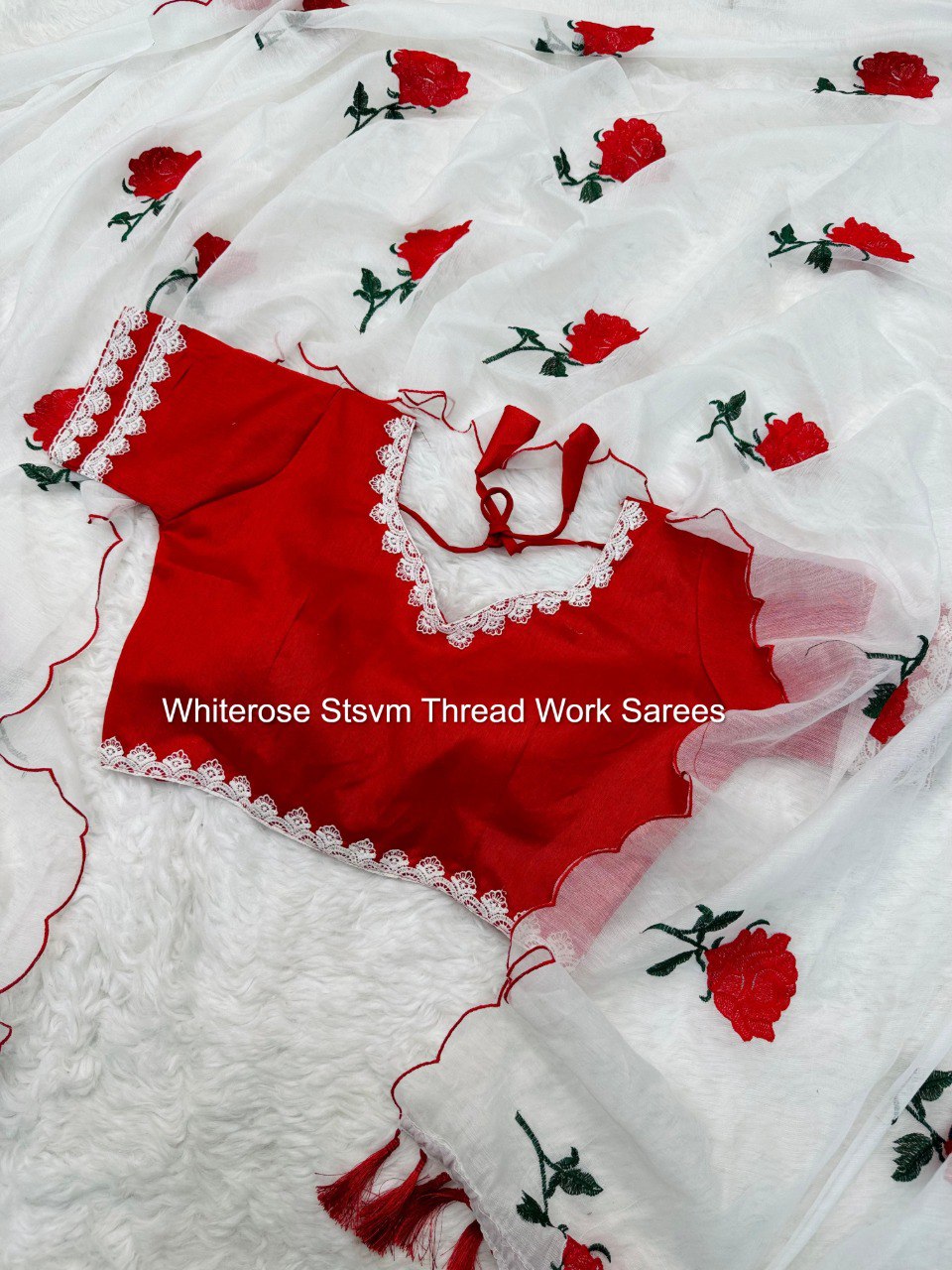 Whiterose Stsvm Thread Work Sarees