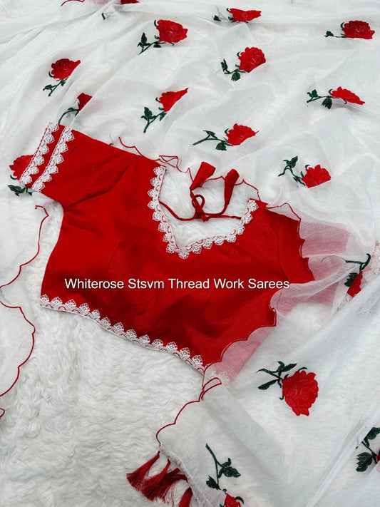 Whiterose Stsvm Thread Work Sarees