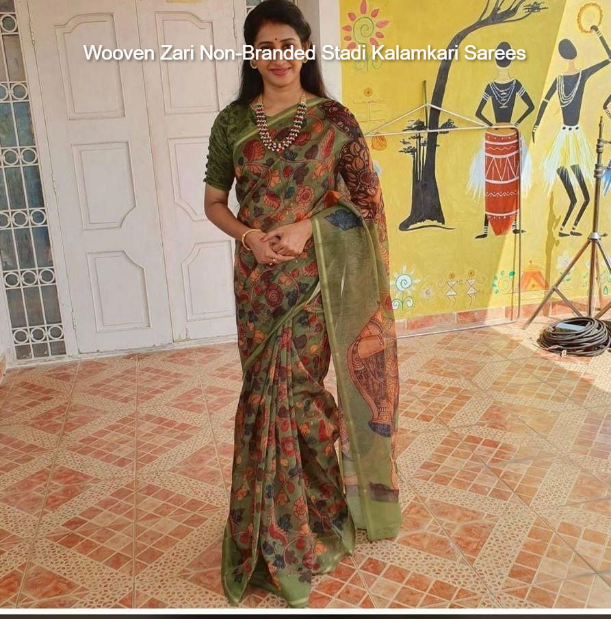 Wooven Zari Non-Branded Stadi Kalamkari Sarees
