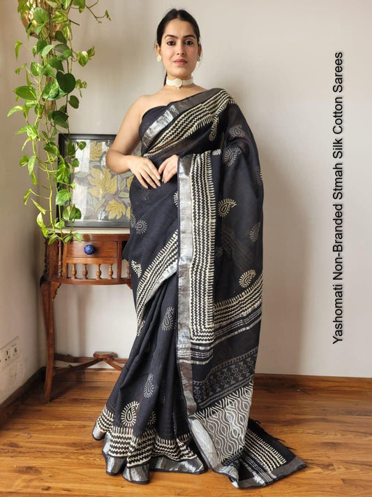 Yashomati Non-Branded Stmah Silk Cotton Sarees