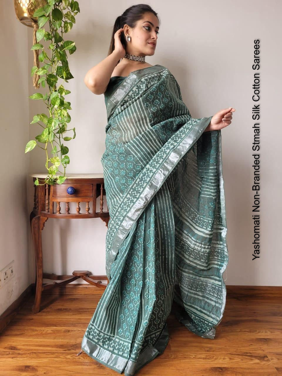 Yashomati Non-Branded Stmah Silk Cotton Sarees
