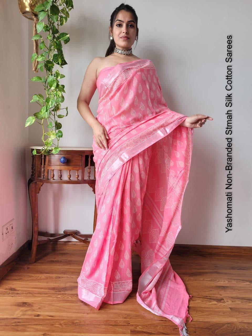 Yashomati Non-Branded Stmah Silk Cotton Sarees