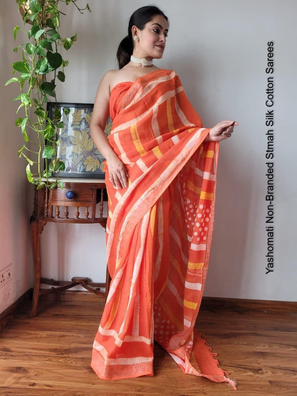 Yashomati Non-Branded Stmah Silk Cotton Sarees