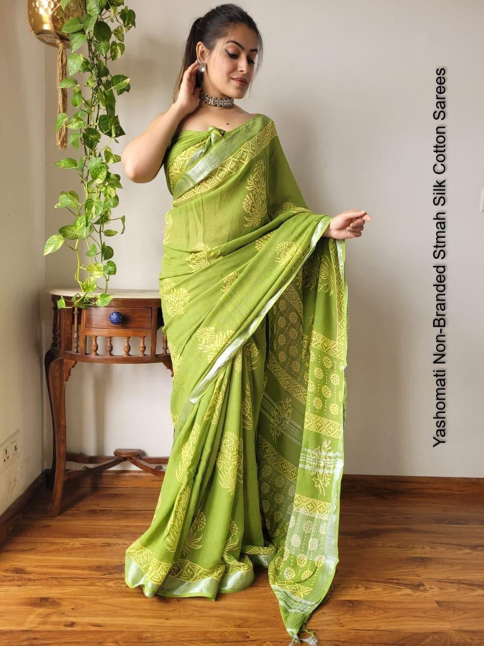 Yashomati Non-Branded Stmah Silk Cotton Sarees