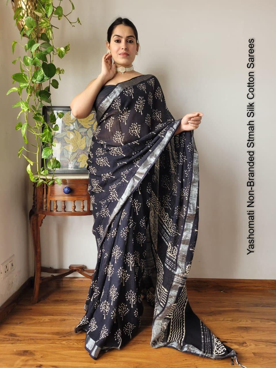 Yashomati Non-Branded Stmah Silk Cotton Sarees