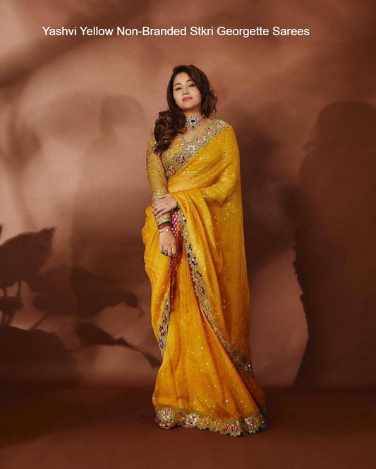 Yashvi Yellow Non-Branded Stkri Georgette Sarees