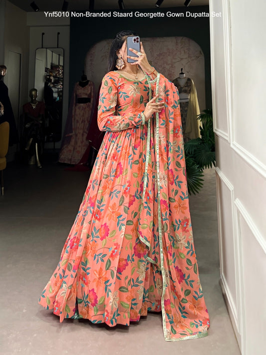 Ynf5010 Non-Branded Staard Georgette Gown Dupatta Set