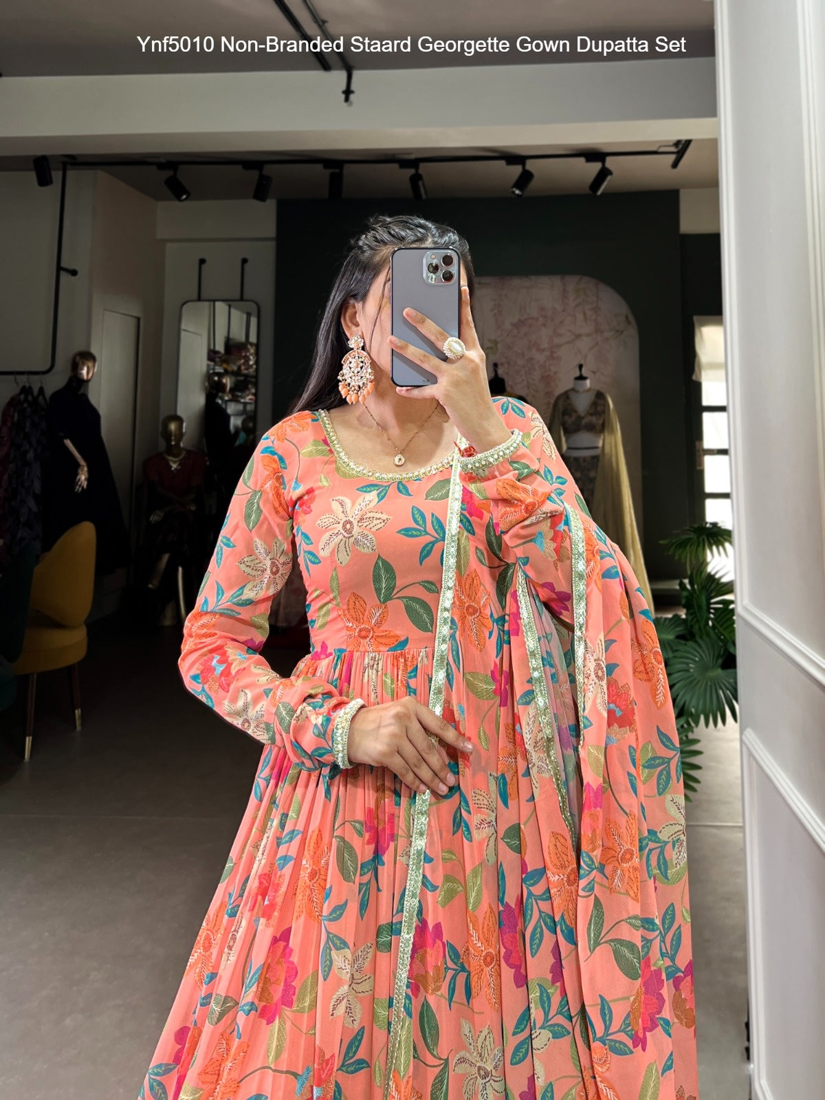 Ynf5010 Non-Branded Staard Georgette Gown Dupatta Set