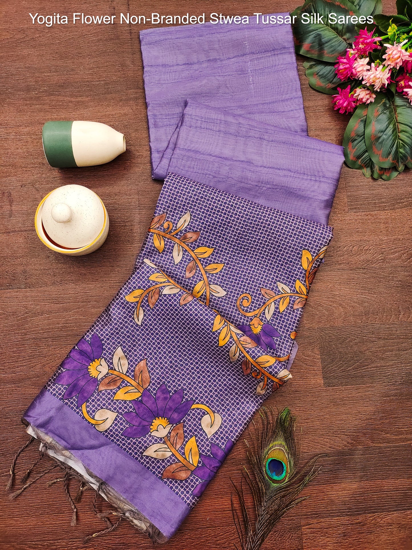 Yogita Flower Non-Branded Stwea Tussar Silk Sarees