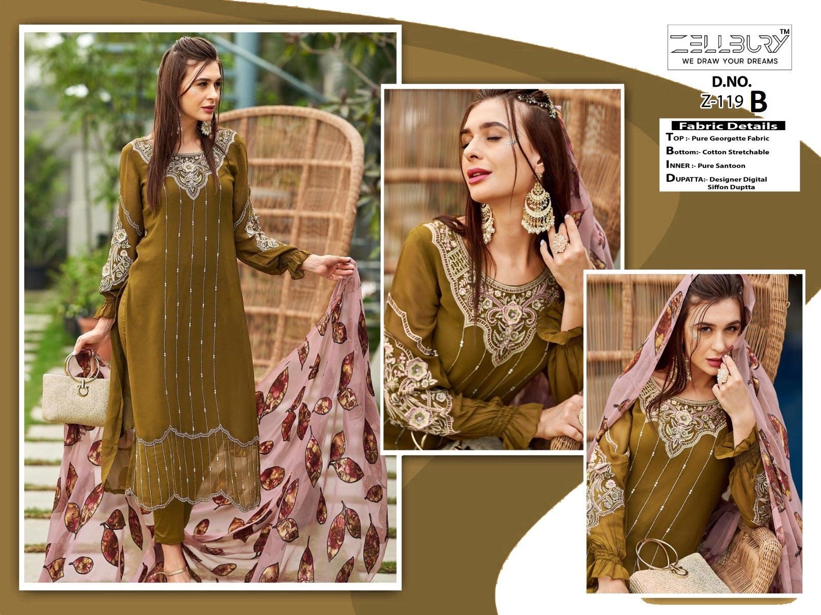 Z-119B Zellbury Georgette Pakistani Readymade Suits