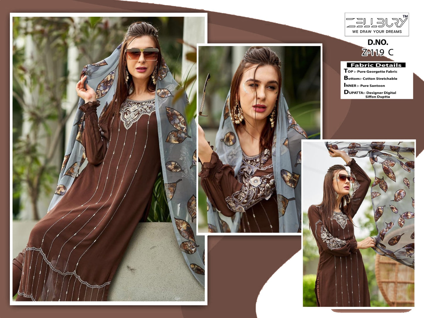 Z-119C Zellbury Georgette Pakistani Readymade Suits
