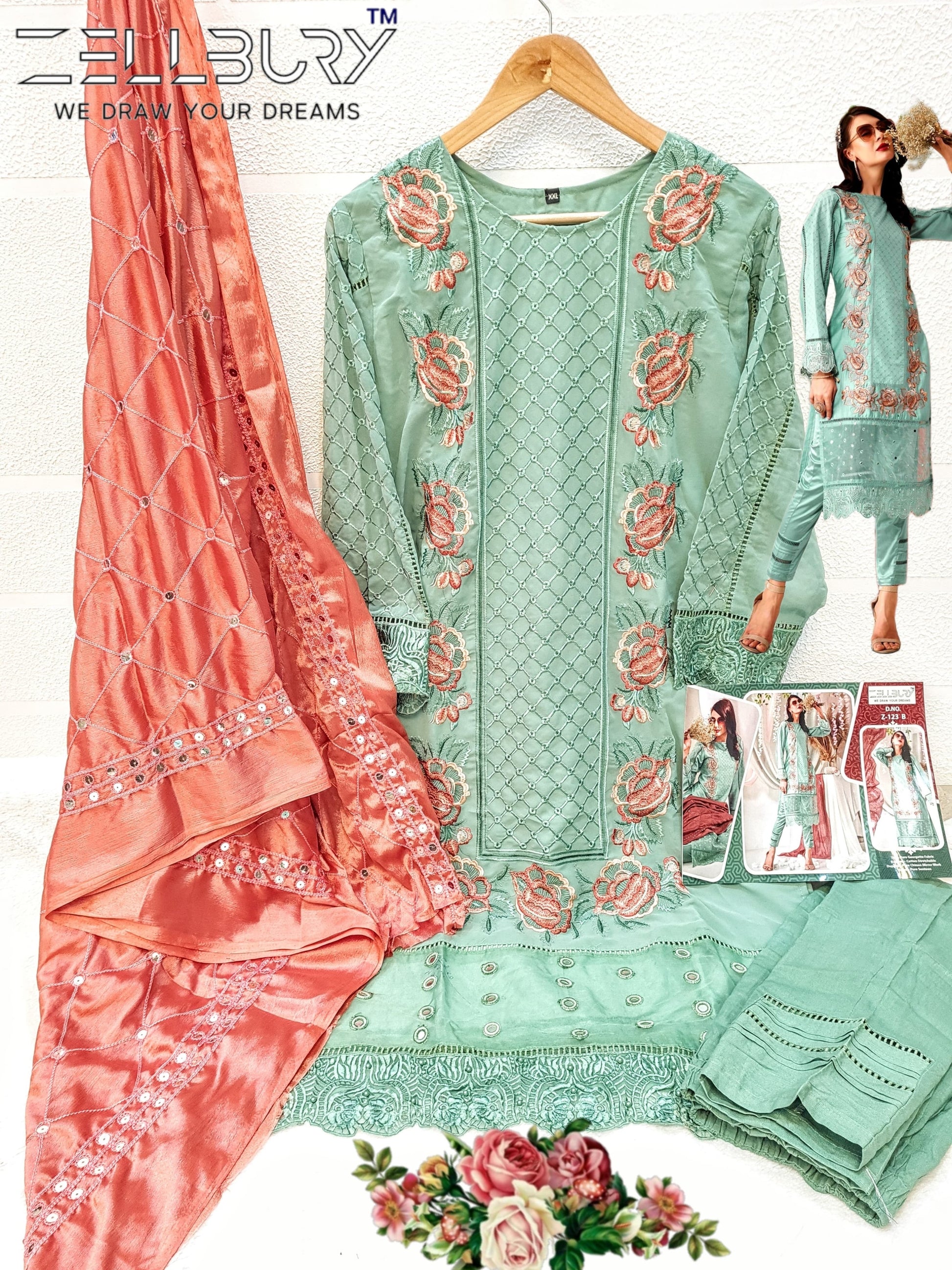 Z- 123B Zellbury Georgette Pakistani Readymade Suits
