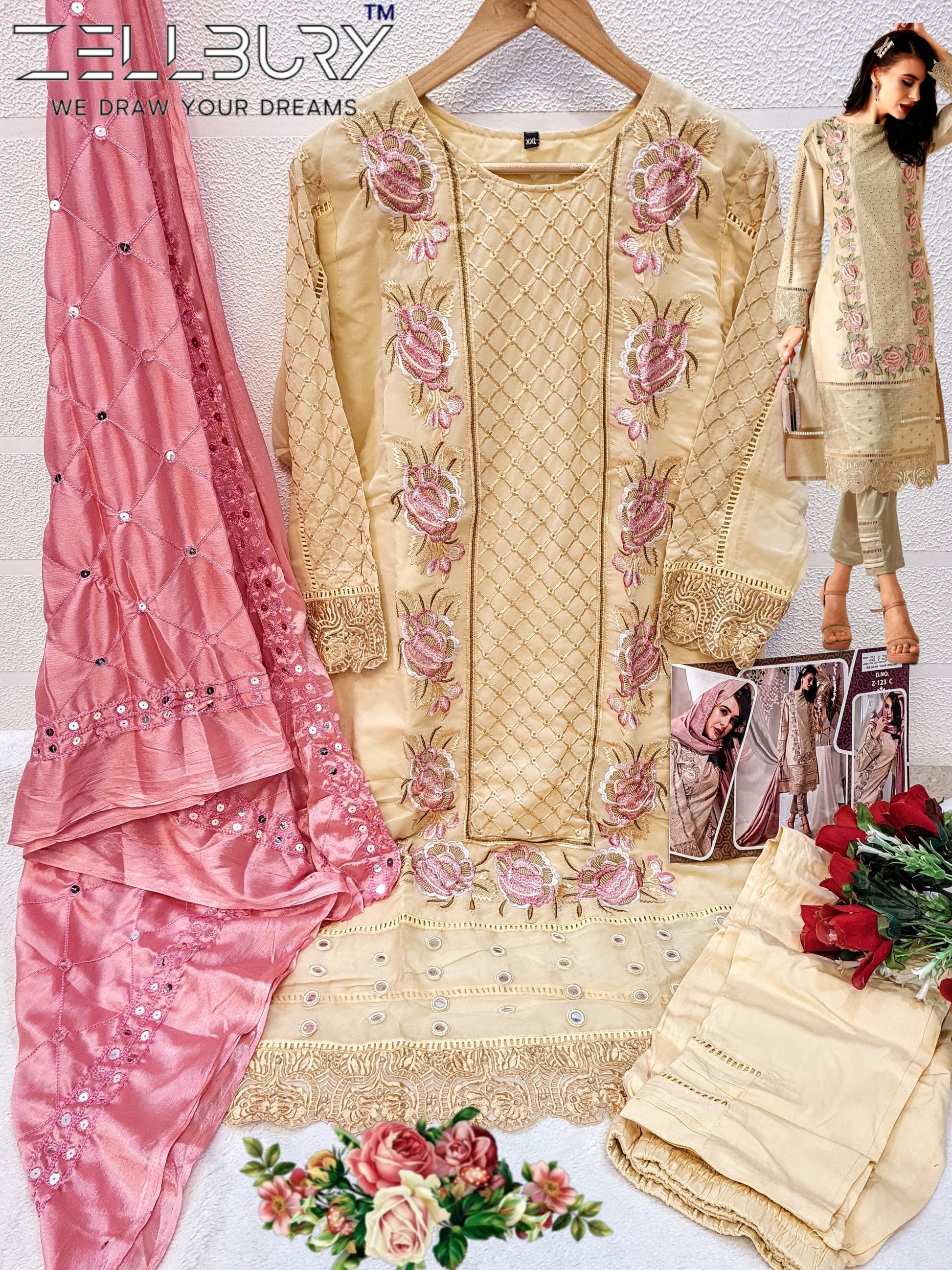 Z- 123C Zellbury Georgette Pakistani Readymade Suits
