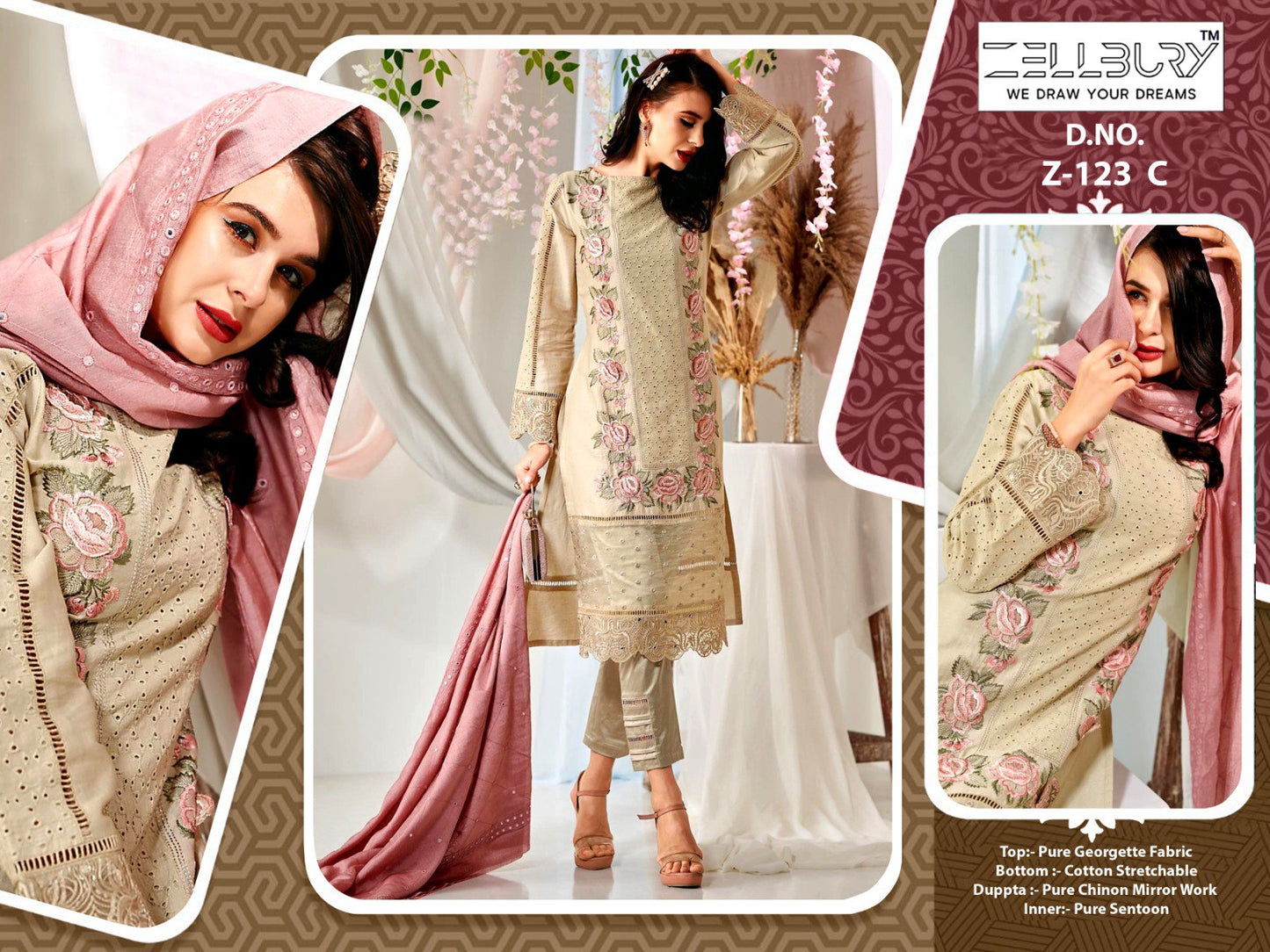 Z- 123C Zellbury Georgette Pakistani Readymade Suits