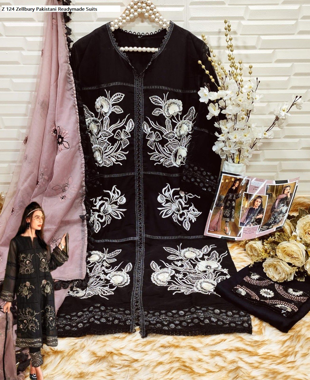 Z-124A Zellbury 3D Flower Pakistani Readymade Suits