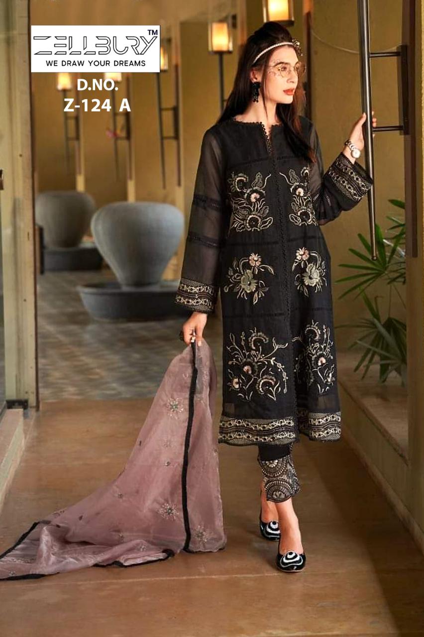 Z-124A Zellbury 3D Flower Pakistani Readymade Suits