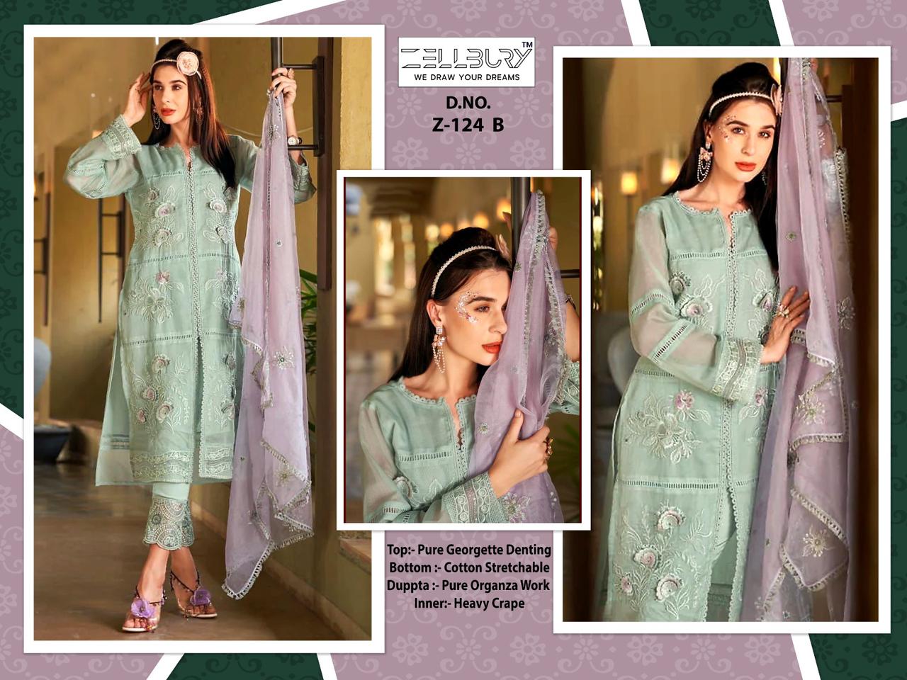 Z-124B Zellbury 3D Flower Pakistani Readymade Suits