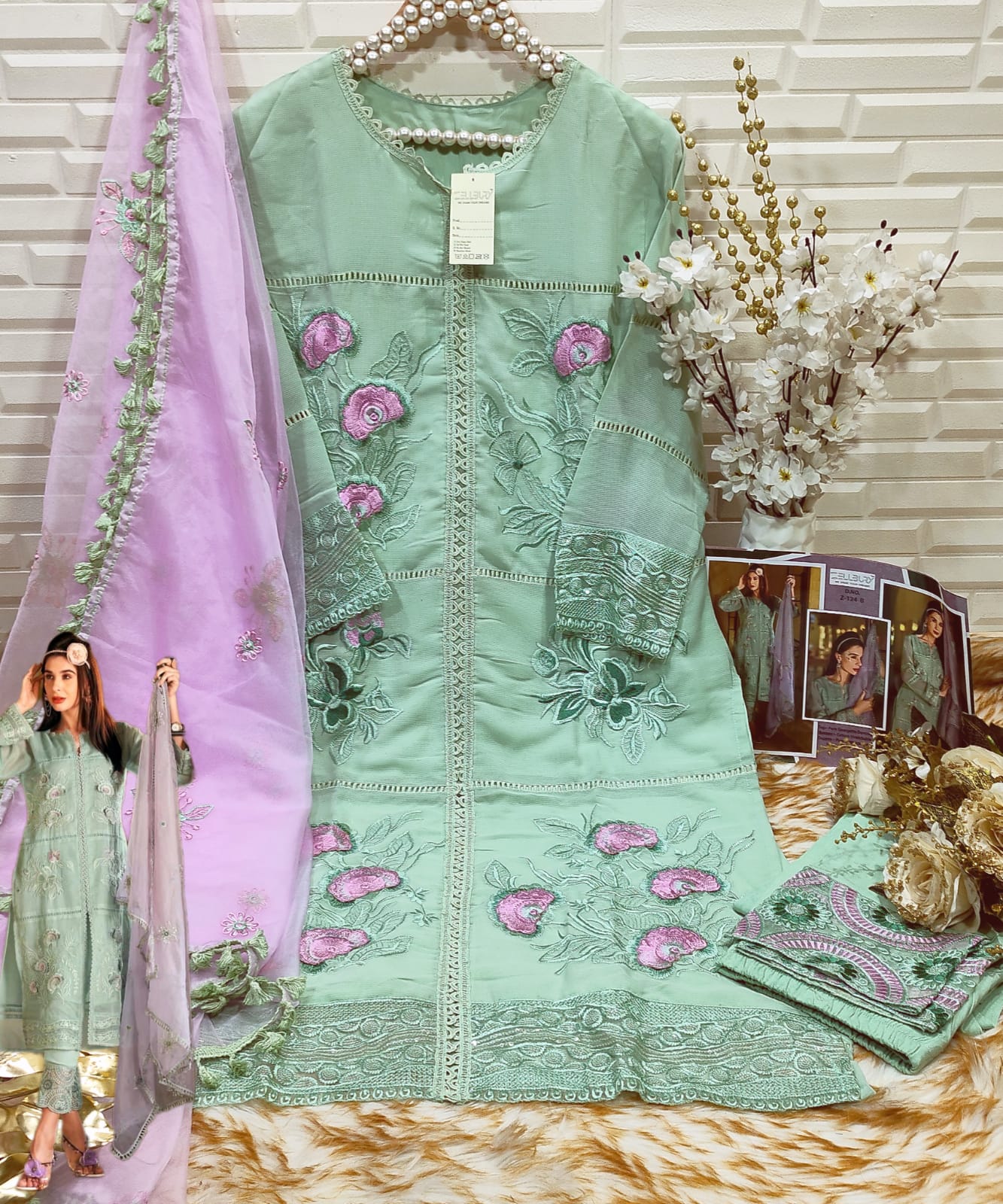 Z-124B Zellbury 3D Flower Pakistani Readymade Suits