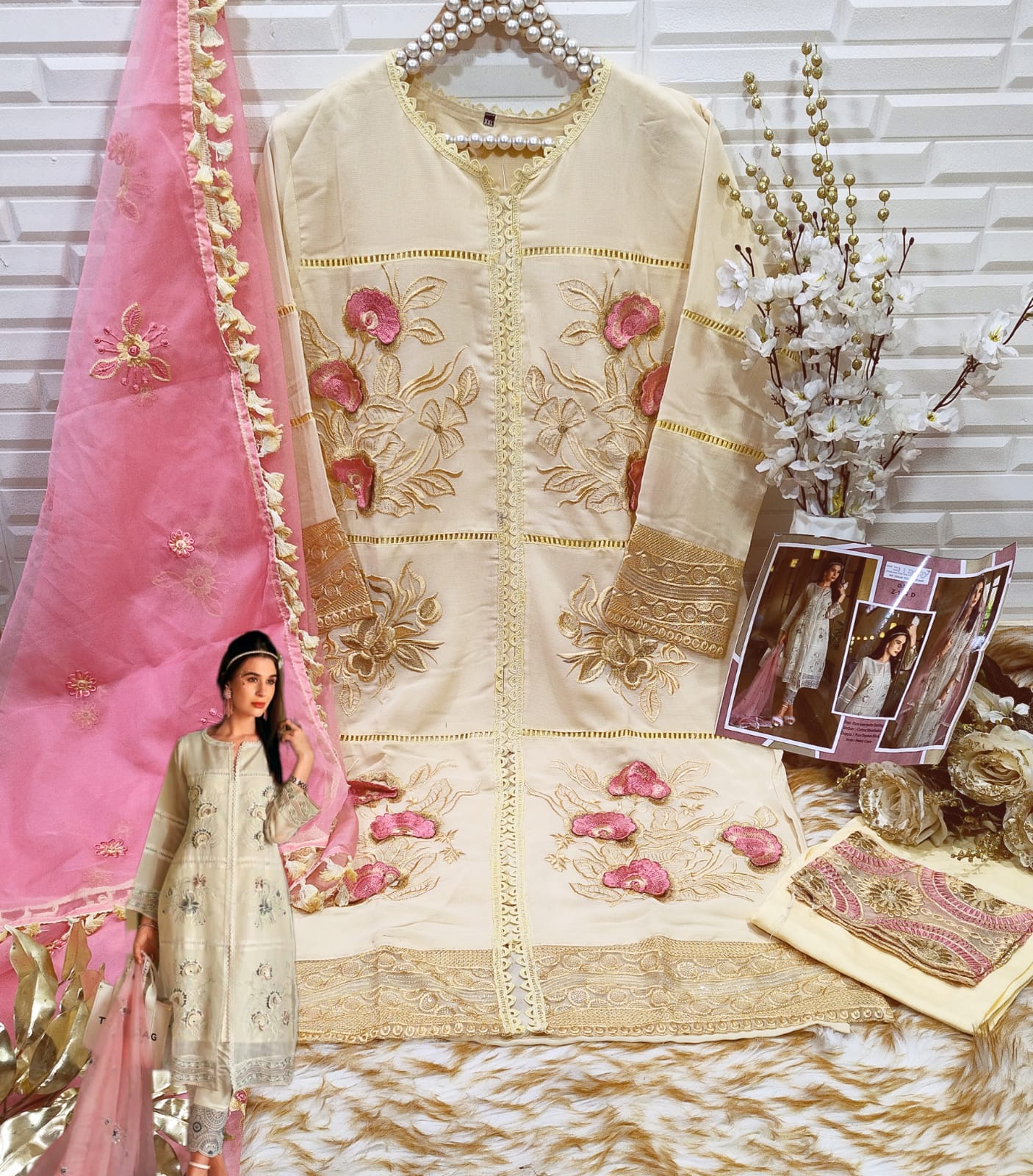 Z-124D Zellbury 3D Flower Pakistani Readymade Suits