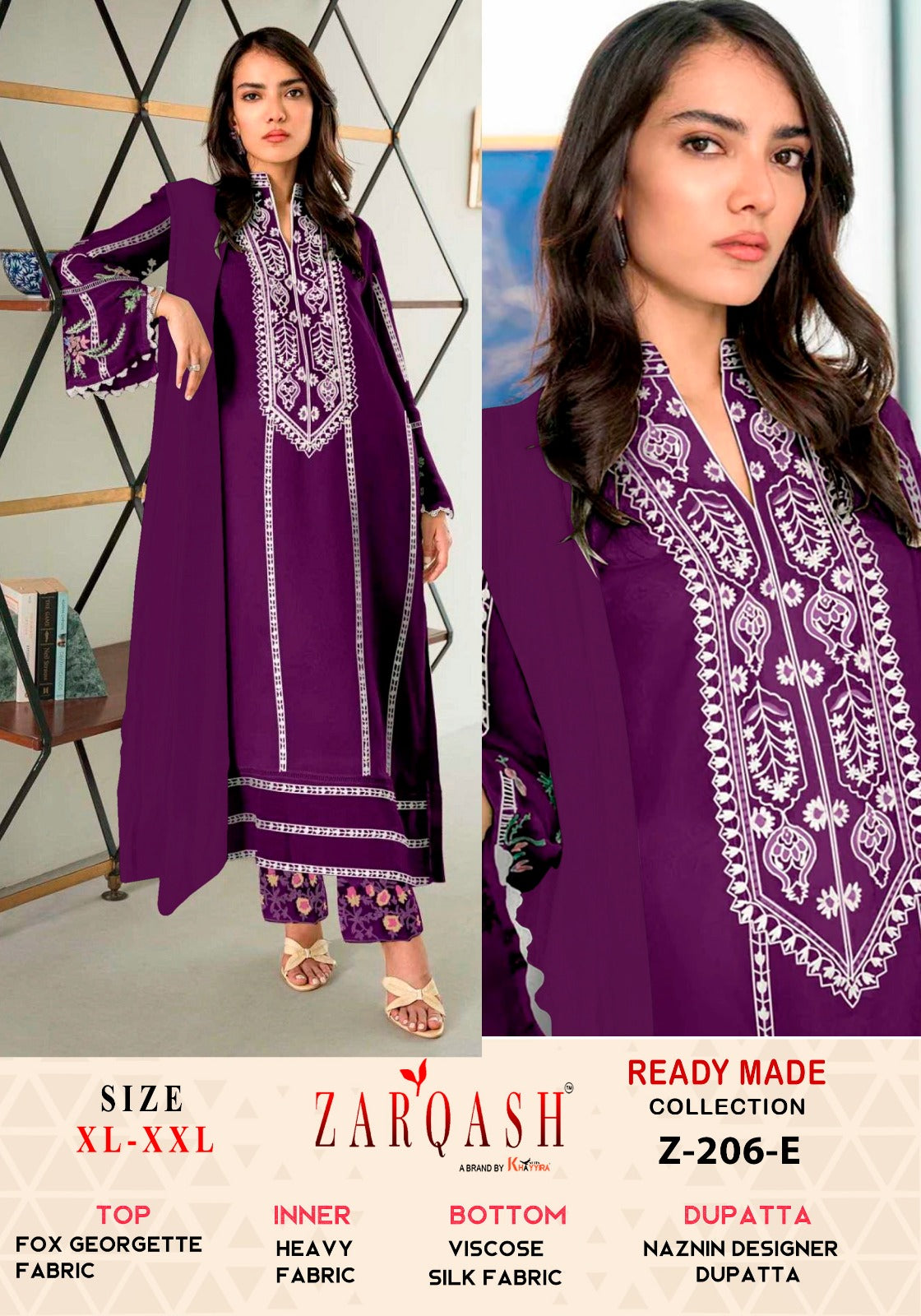 Z-206E Zarqash Embroidered Pakistani Readymade Suits