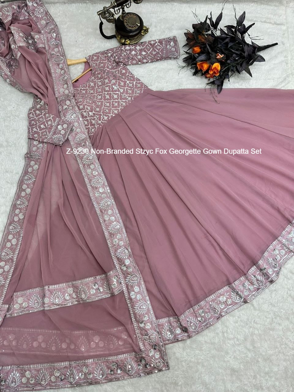 Z-9230 Non-Branded Stzyc Fox Georgette Gown Dupatta Set