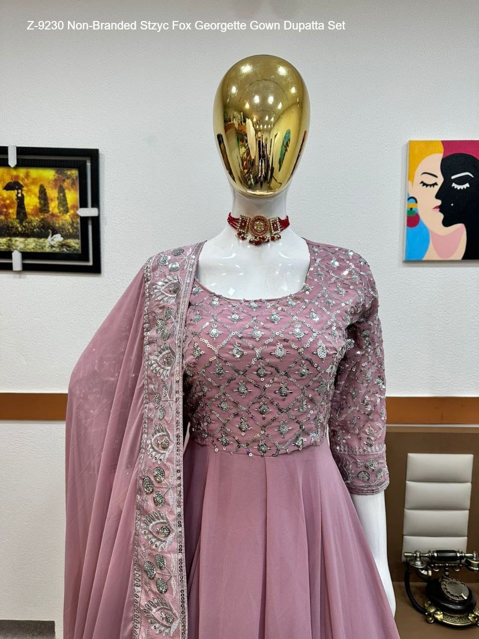 Z-9230 Non-Branded Stzyc Fox Georgette Gown Dupatta Set