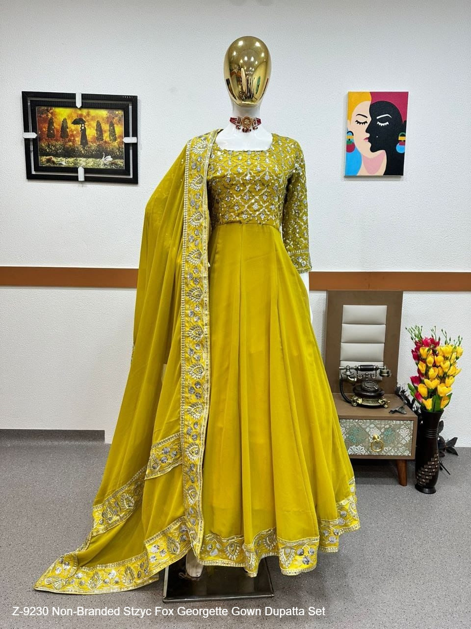 Z-9230 Non-Branded Stzyc Fox Georgette Gown Dupatta Set