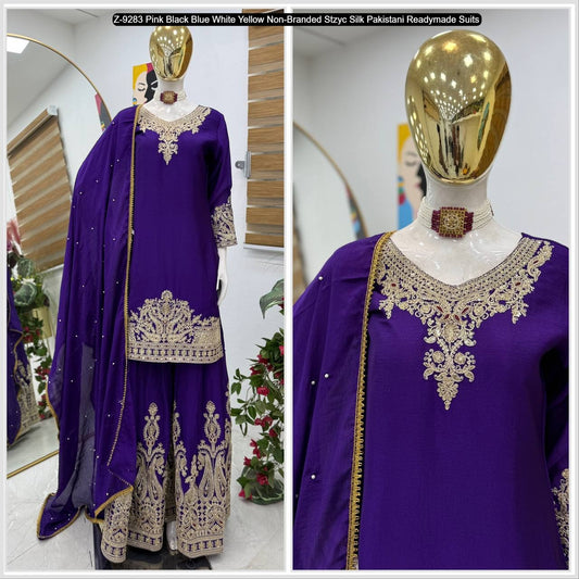 Z-9283 Pink Black Blue White Yellow Non-Branded Stzyc Silk Pakistani Readymade Suits