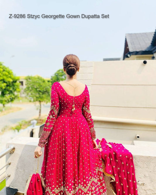 Z-9286 Stzyc Georgette Gown Dupatta Set