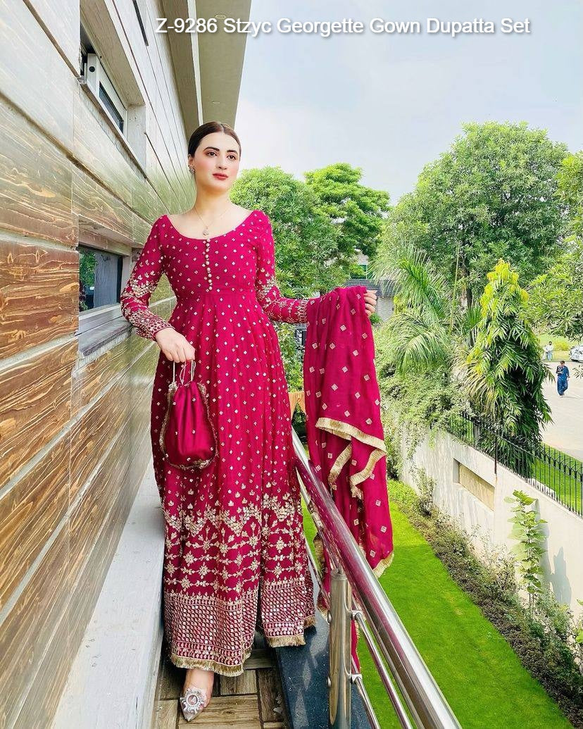 Z-9286 Stzyc Georgette Gown Dupatta Set