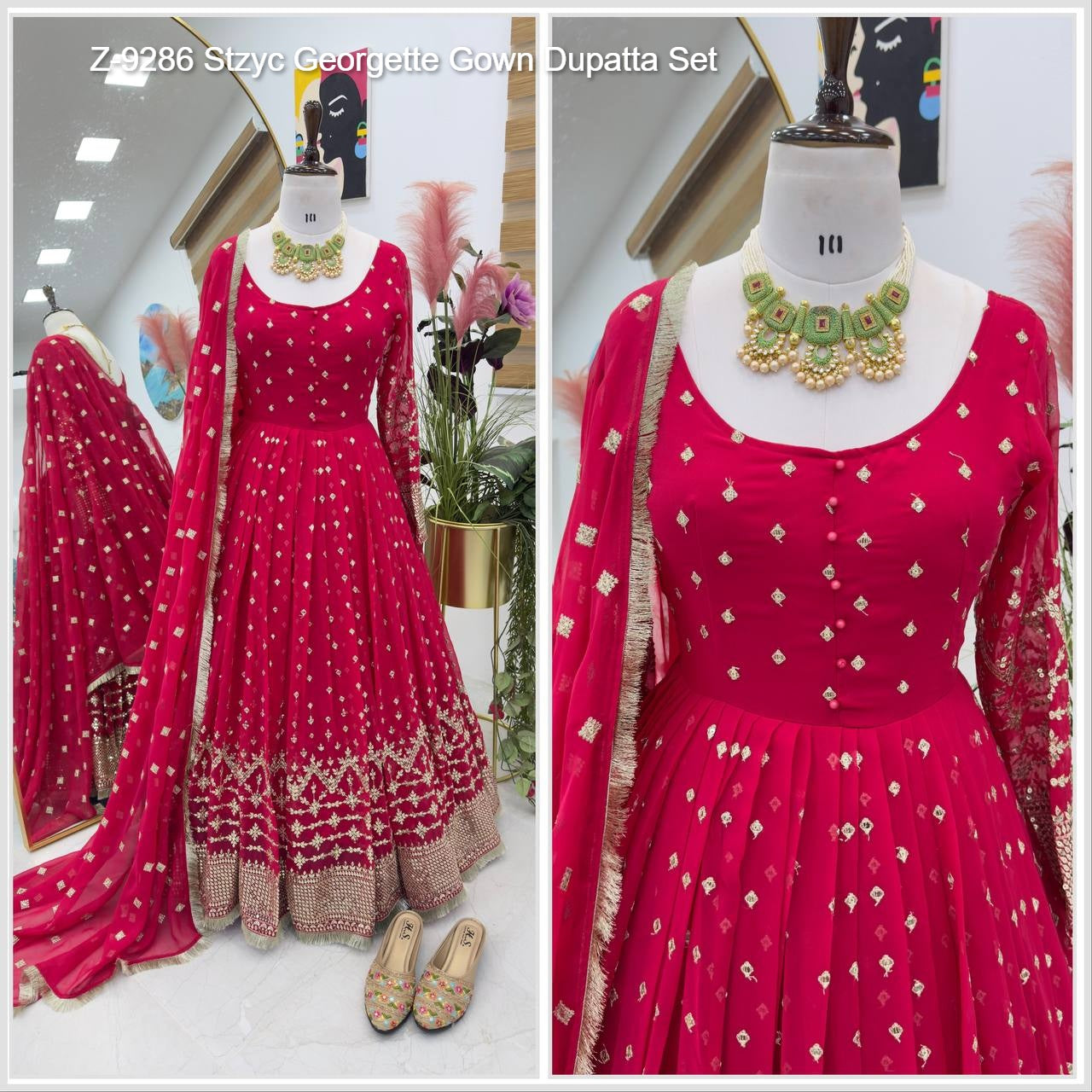 Z-9286 Stzyc Georgette Gown Dupatta Set