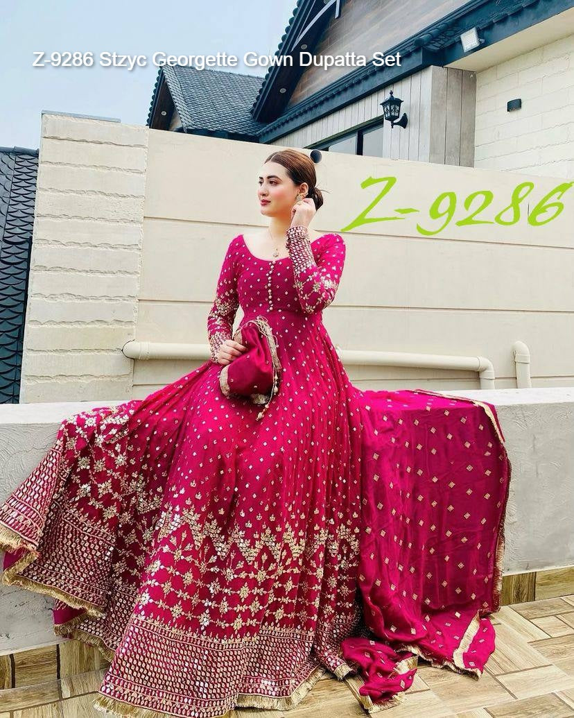 Z-9286 Stzyc Georgette Gown Dupatta Set