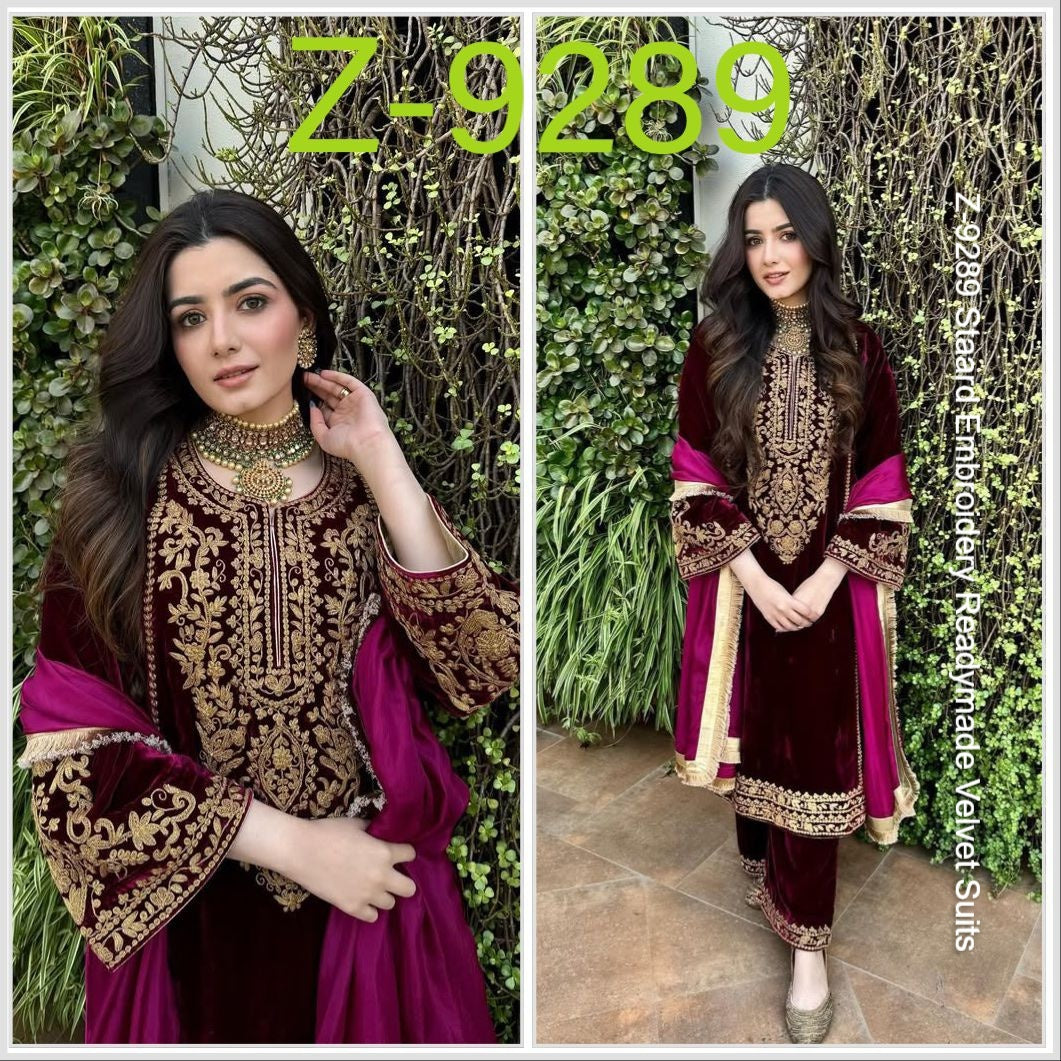 Z-9289 Staard Embroidery Readymade Velvet Suits