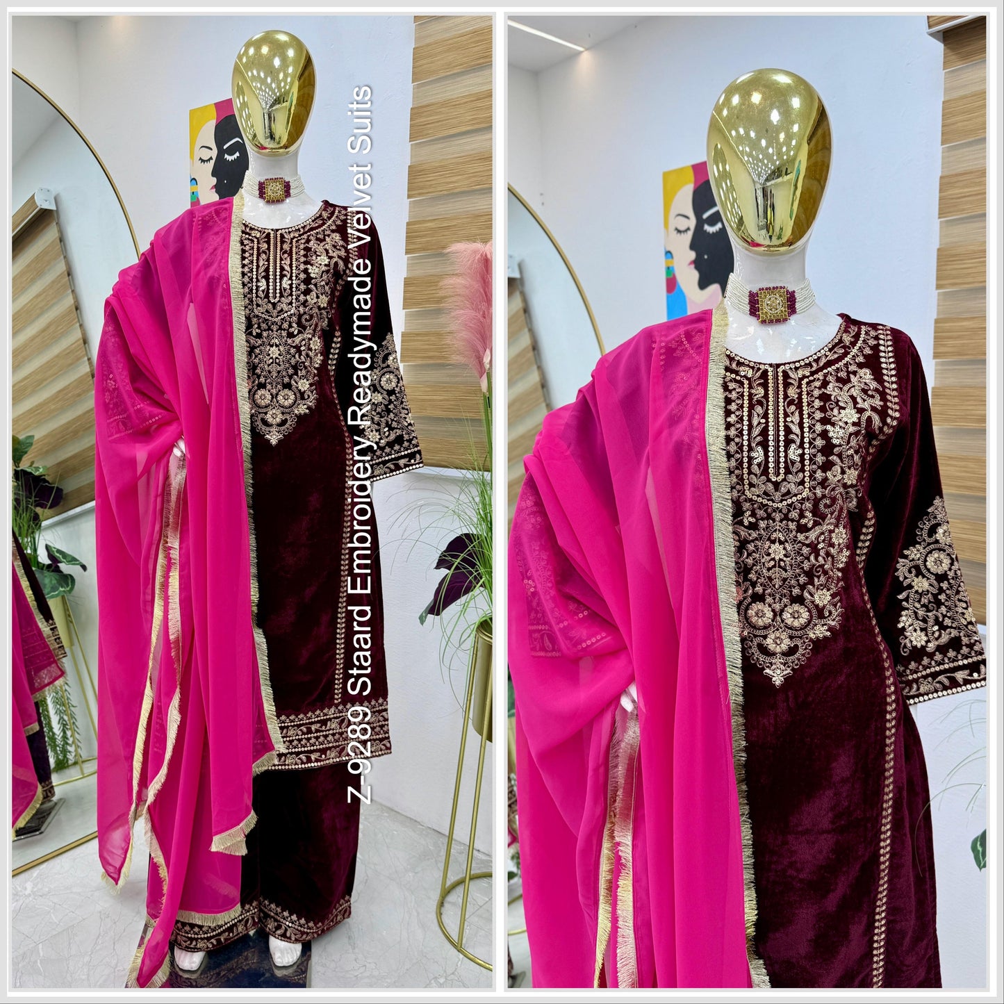 Z-9289 Staard Embroidery Readymade Velvet Suits