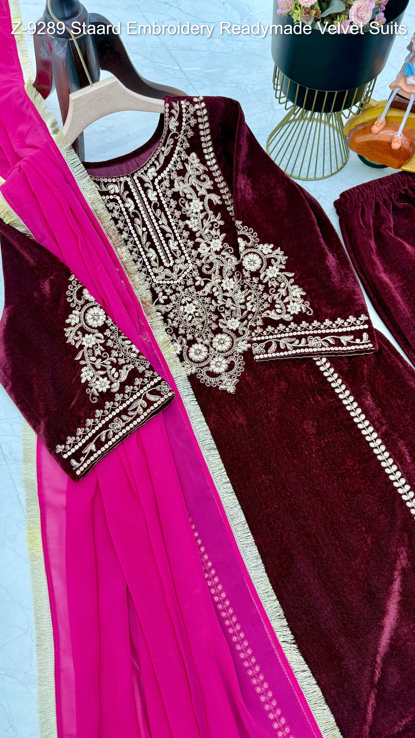 Z-9289 Staard Embroidery Readymade Velvet Suits