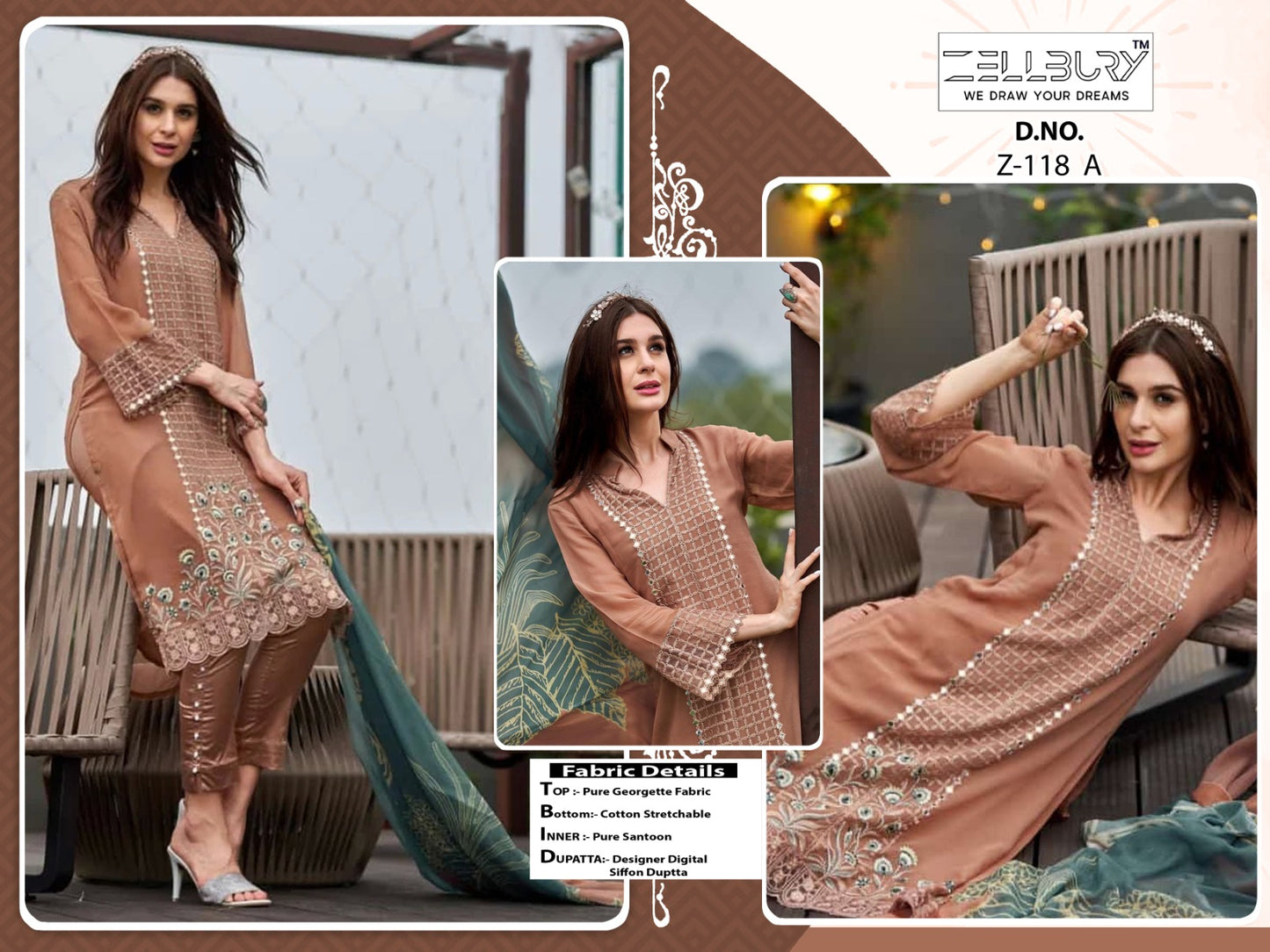 Z 118-A Zellbury Handwork Pakistani Readymade Suits