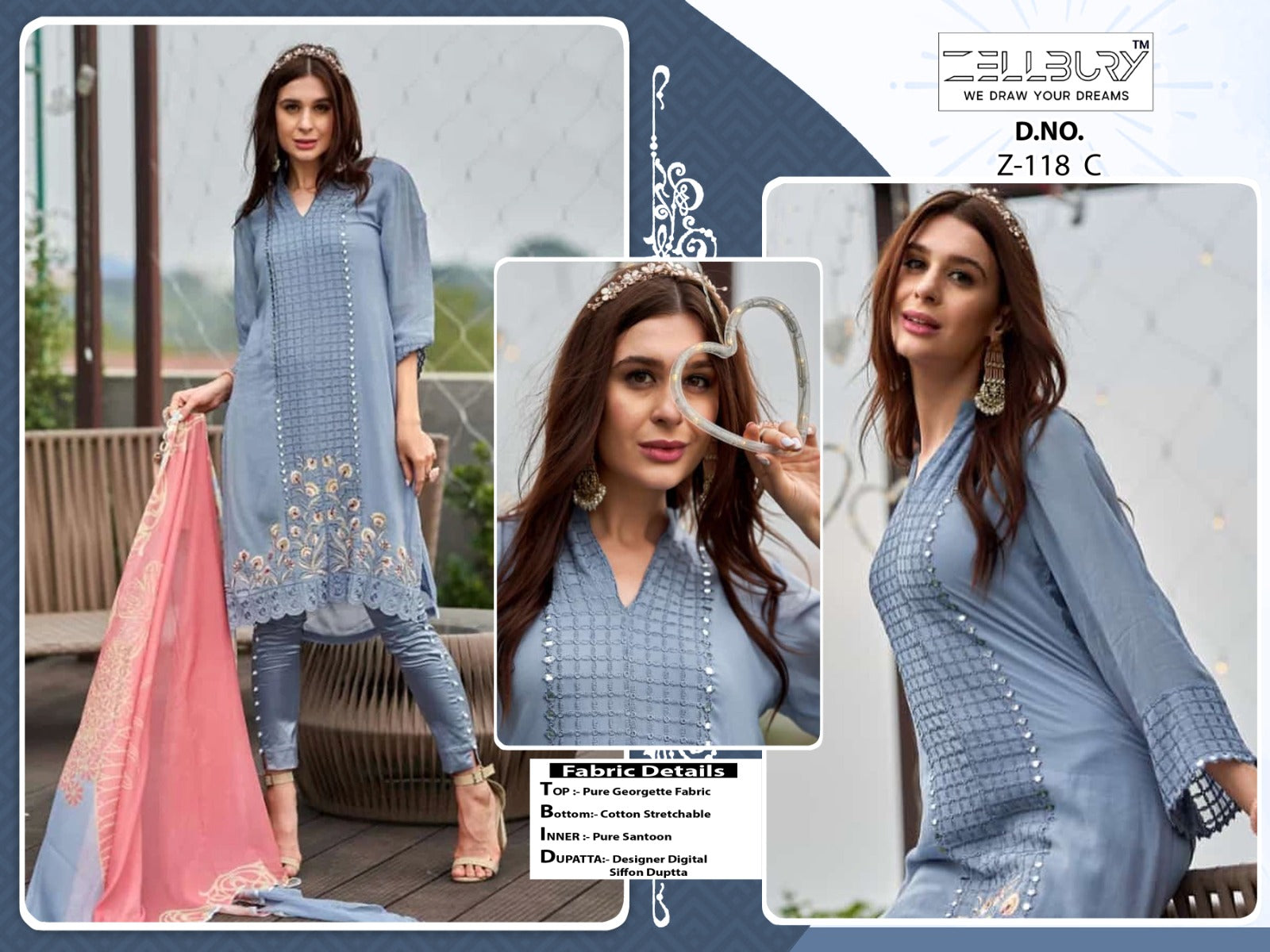 Z 118-C Zellbury Handwork Pakistani Readymade Suits