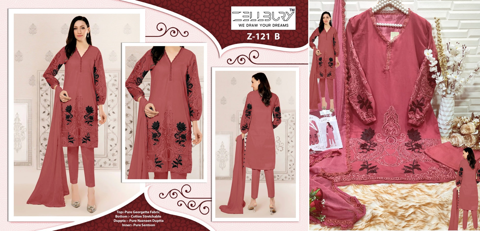 Z 121-B Zellbury Georgette Pakistani Readymade Suits