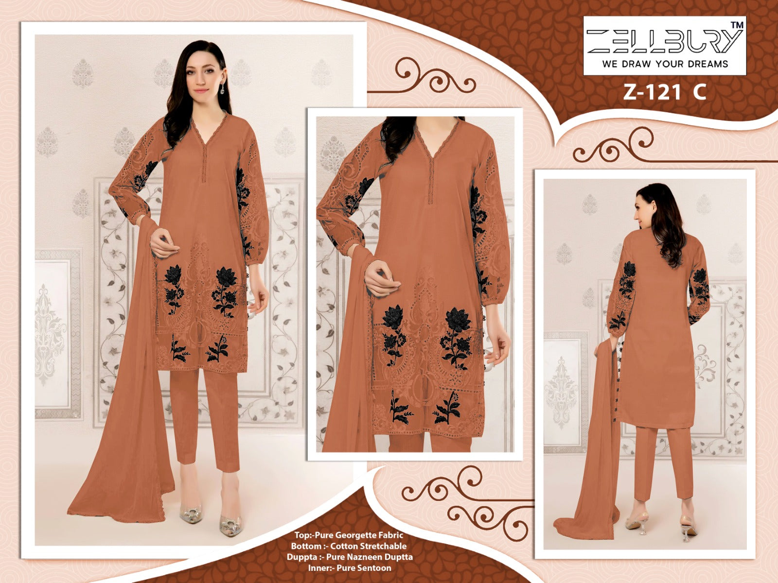 Z 121-C Zellbury Georgette Pakistani Readymade Suits