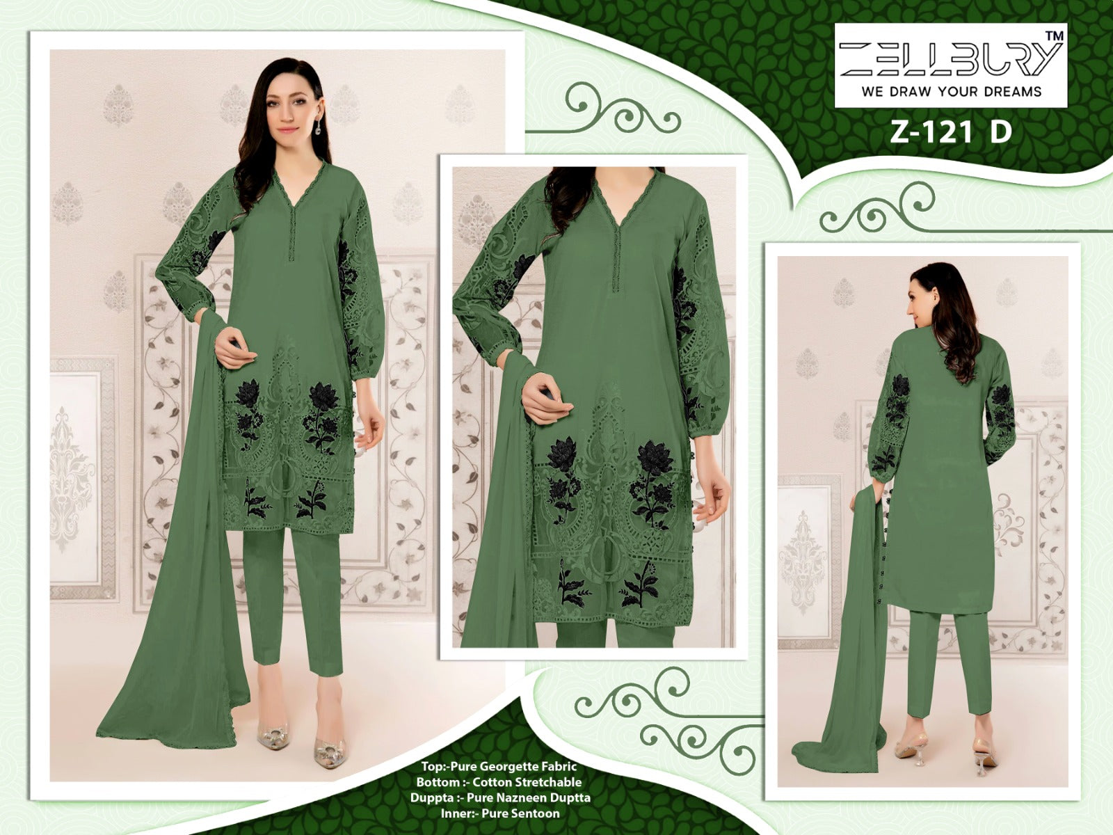 Z 121-D Zellbury Georgette Pakistani Readymade Suits