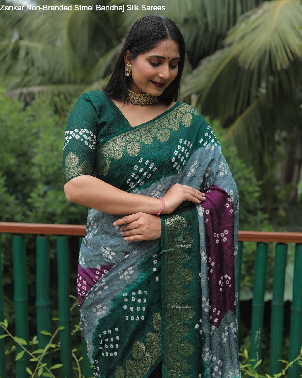 Zankar Non-Branded Stmai Bandhej Silk Sarees