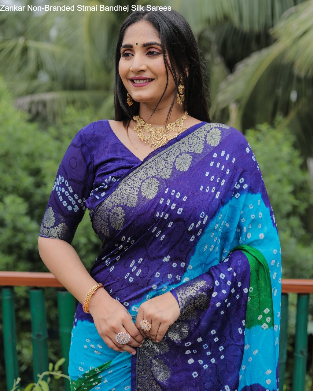 Zankar Non-Branded Stmai Bandhej Silk Sarees