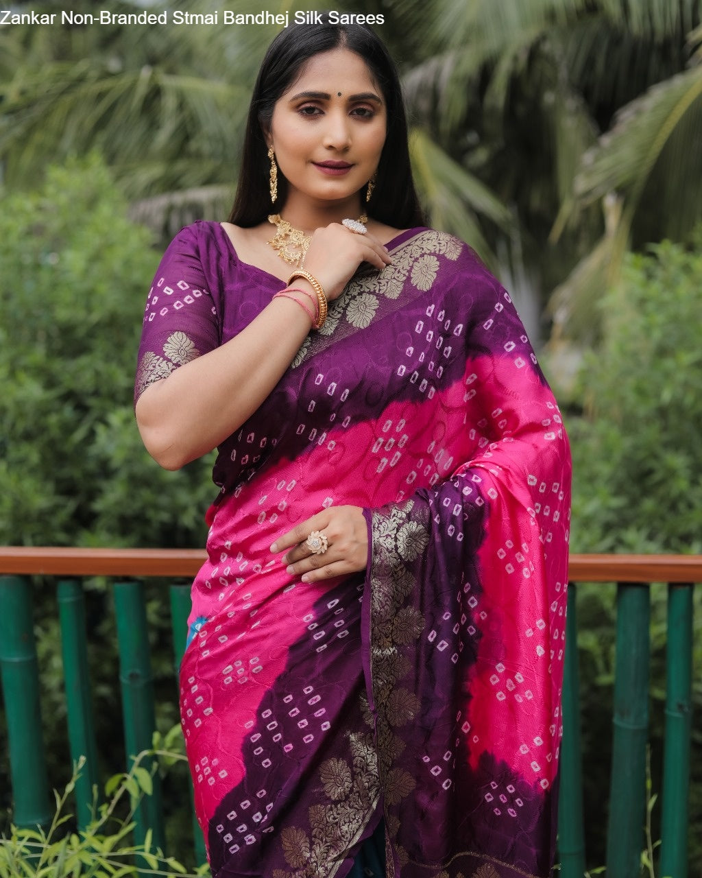 Zankar Non-Branded Stmai Bandhej Silk Sarees