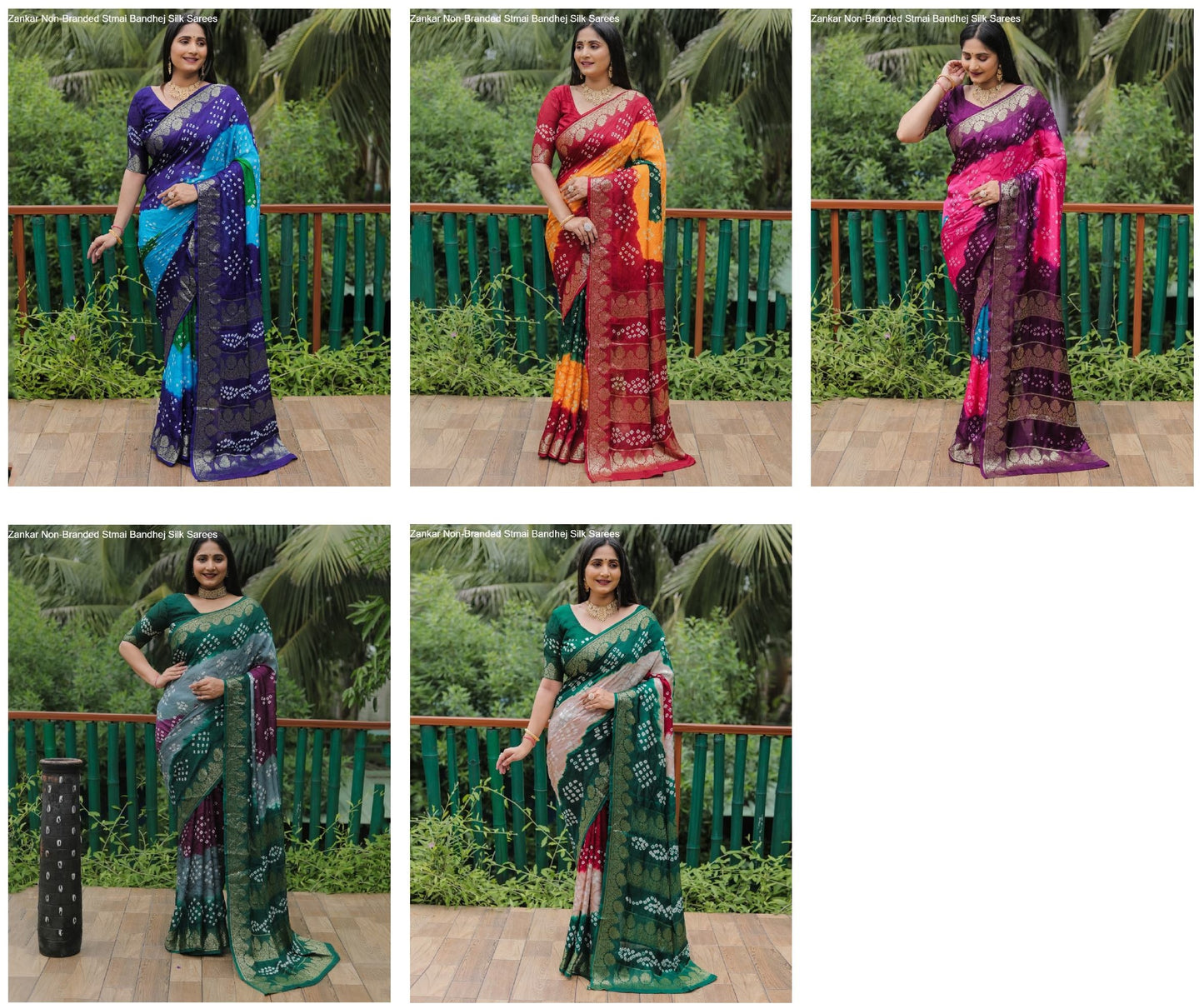 Zankar Non-Branded Stmai Bandhej Silk Sarees