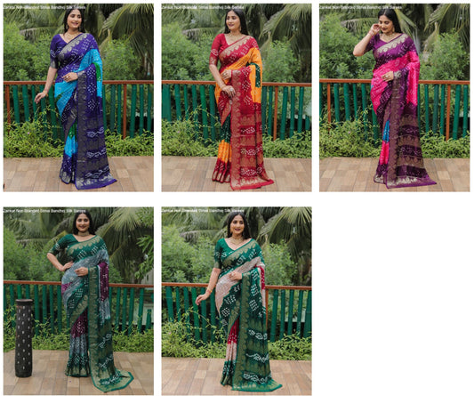Zankar Non-Branded Stmai Bandhej Silk Sarees
