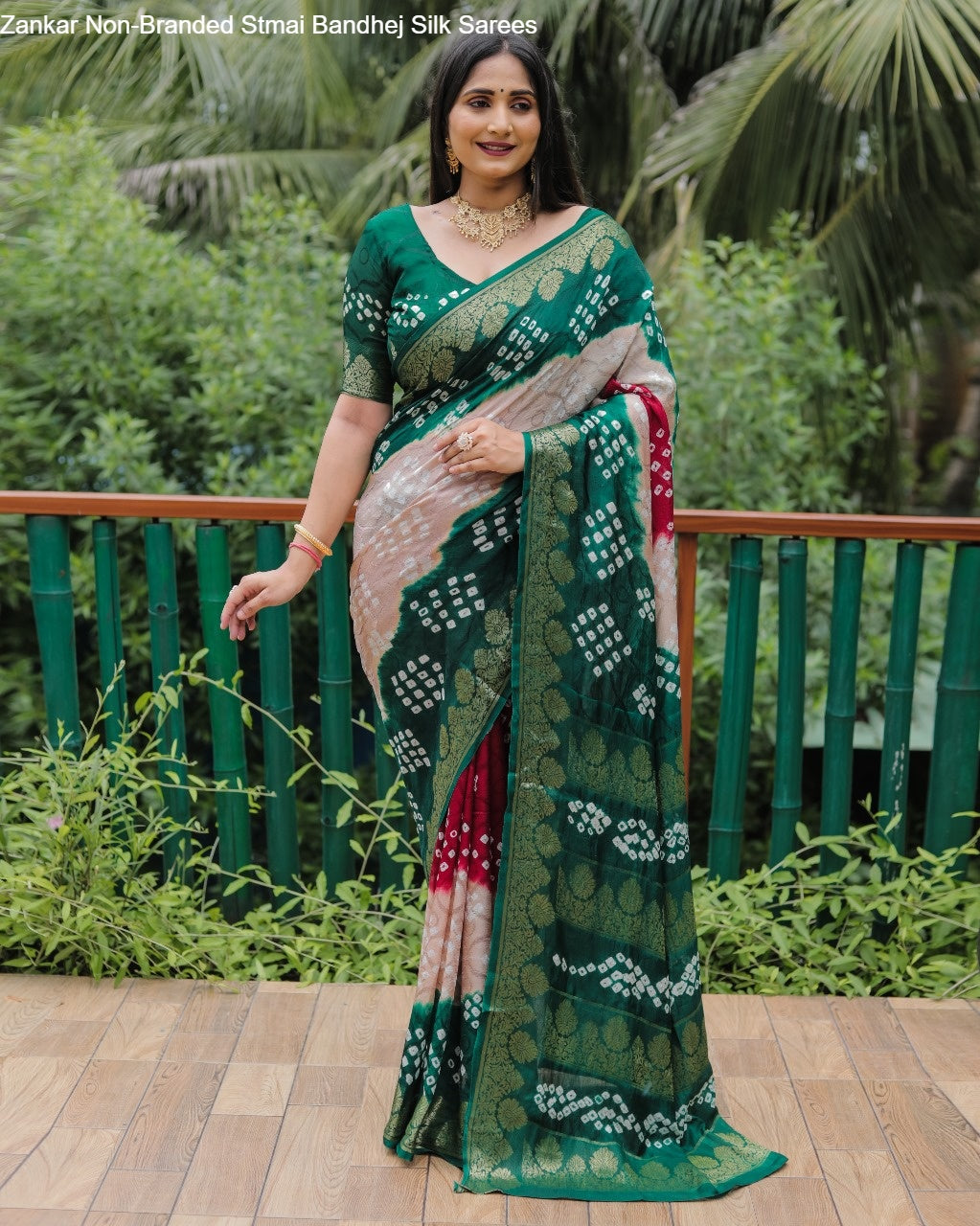 Zankar Non-Branded Stmai Bandhej Silk Sarees
