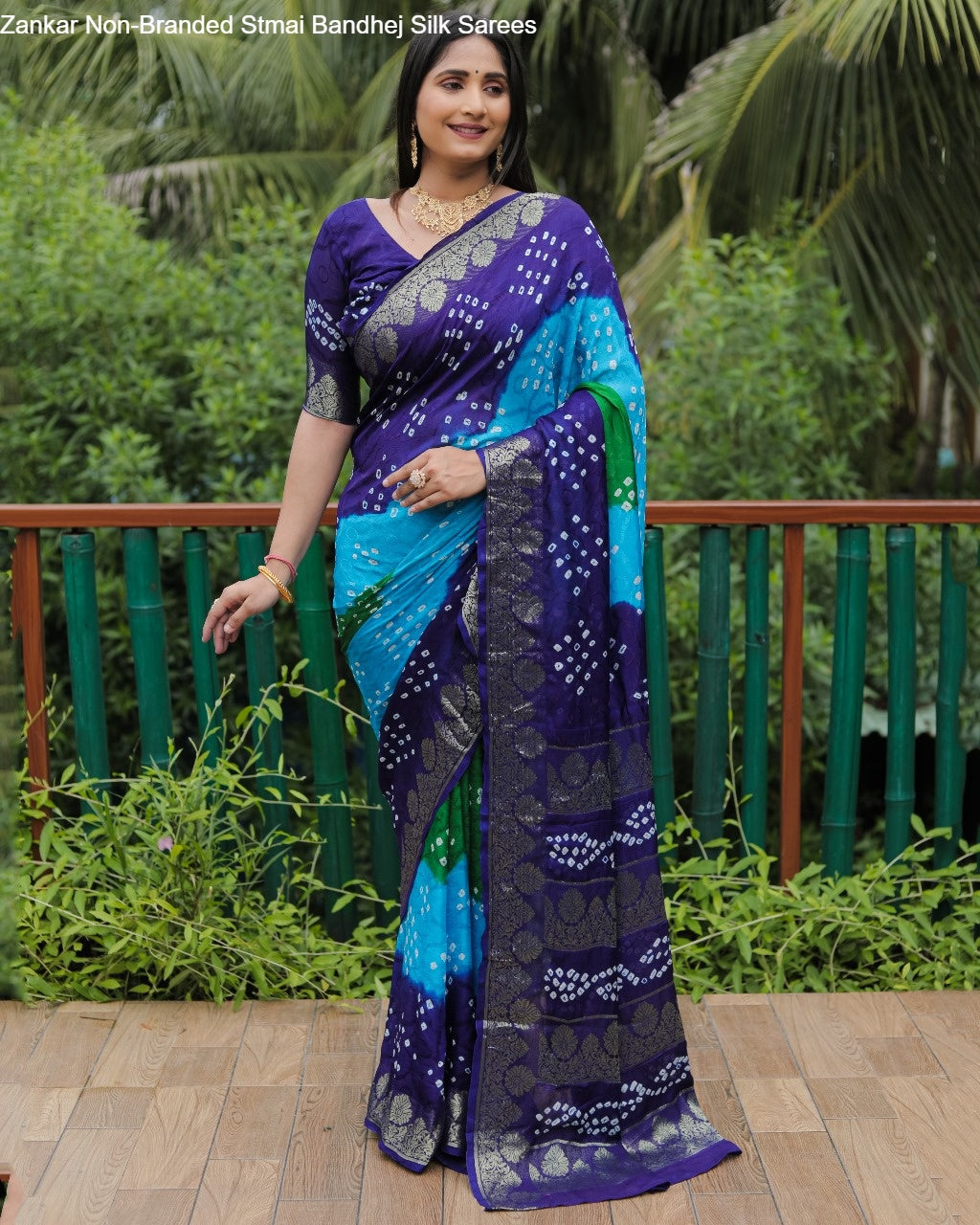 Zankar Non-Branded Stmai Bandhej Silk Sarees