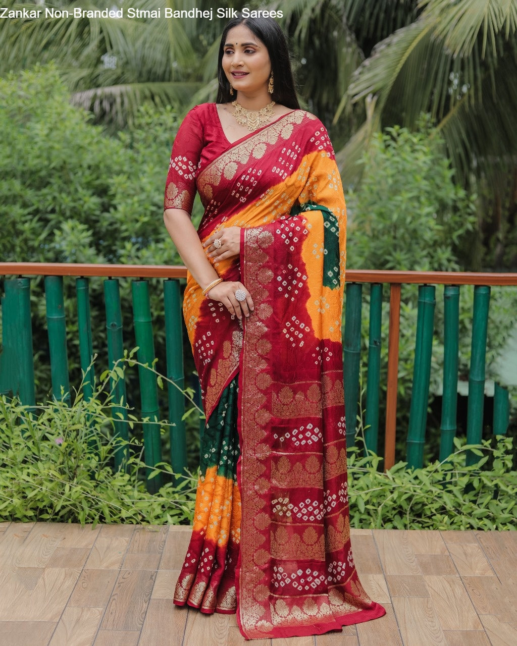 Zankar Non-Branded Stmai Bandhej Silk Sarees