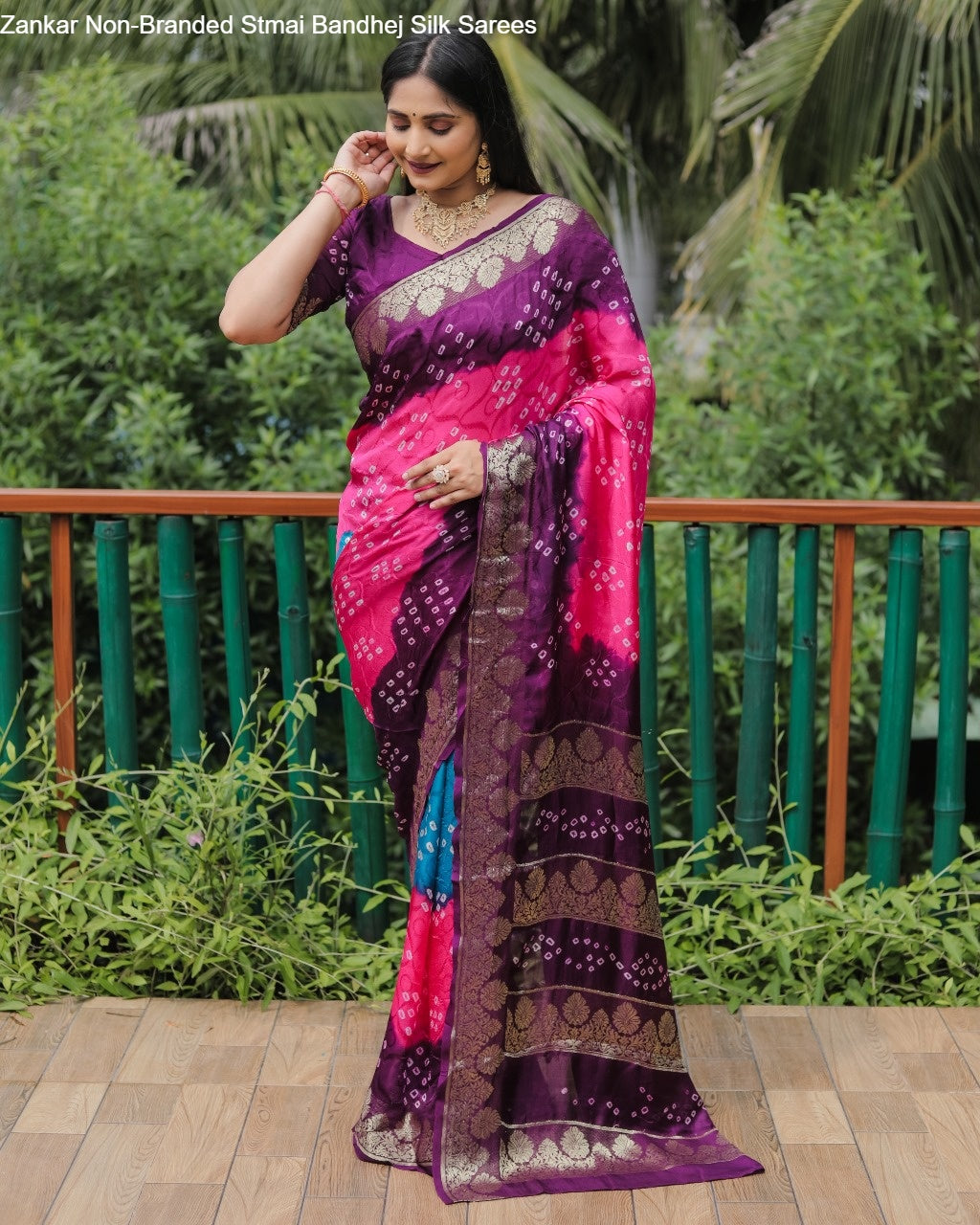Zankar Non-Branded Stmai Bandhej Silk Sarees